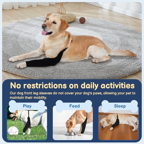 Image of BARKLESS Dog Leg Sleeve for Front Single Leg After Surgery to Anti Licking | Breathable Dog Recovery Suit for Male /Female, Stop Scratching, Left /Right Joint Wound Cover, Cone Alternatives, Black XL