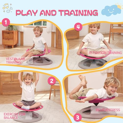 Image of BABAMU Spinning Chair for Autistic Kids, Sensory Swivel Chair, 220LBS Weight Capacity, Autism Sensory Products, Autism Toys, Sensory Toy (Pink, Handle)
