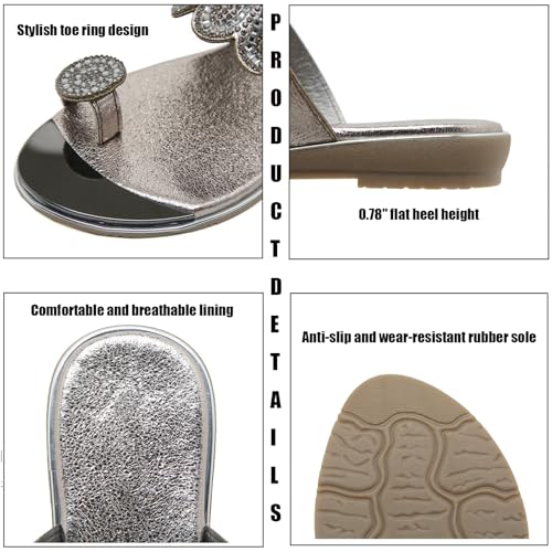 Helenbra Women's Rhinestones Toe Ring Flat Slide Sandals,Summer Fashion Sparkly Crystal Studded Open Toe Flip Flops Comfortable Slip-on Bohemian Outdoor Vacation Beach Slippers2