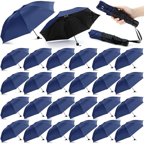 Silkfly Folding Umbrella Bulk Windproof Portable Lightweight Travel Mini Umbrella for Rain UV Sun 37.8 inches(Navy Blue 24 Pack)