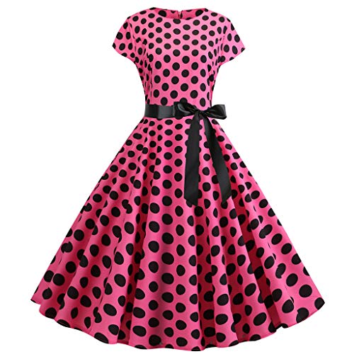 Generisch 2025 Frauen Vintage-50er Jahre Retro Kurzarm-Dot Druck Abend Party Abschlussball Swingkleid Kleid Blumen 38 (L)