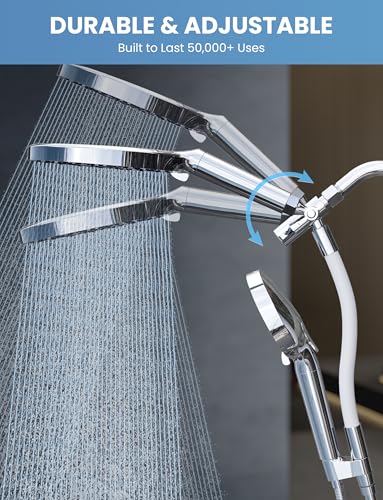 Image of Magichome Filtered Shower Head Handheld Mother-Child Large Arm Combo, High Pressure 10-Spd Detachable Chrome Showerhead w /Stainless Hose, Water Softener Beads Hard Water - Remove Chlorine, Sliver