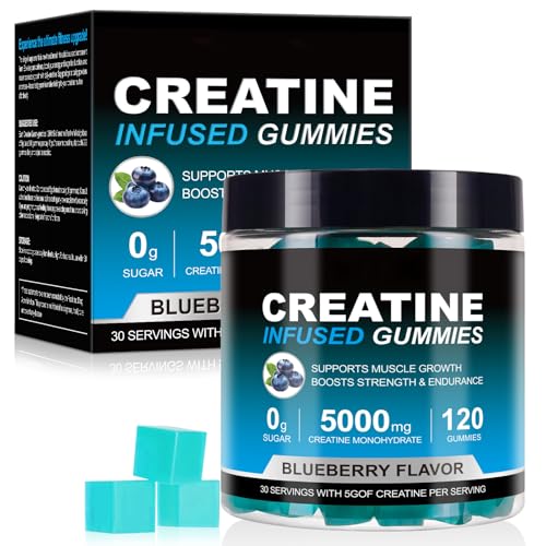 120 Creatin Ultra Gummis Kreatin Gummibärchen 5000 mg Kreatin-Monohydrat-Gummis mit B12 und L-Taurin Fitness-Ergänzung Zuckerfrei Vegan Erdbeergeschmack (120pc)
