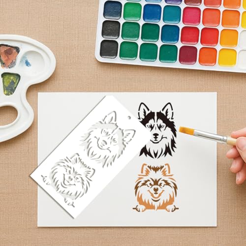 GOMAKERER 12 Blatt Haustier Theam Schablonen Zum Malen, 25 Stile Hunde/Katzen/Hundeknochen Zeichenvorlagen Niedliche Tier Randschablone Zum Malen Auf Wand Holz Heimdekoration
