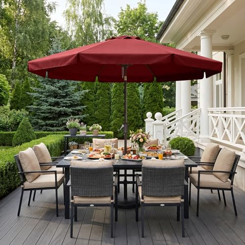 Image of ABCCANOPY 11ft Scalloped Patio Umbrella, Outdoor Table Umbrella with Tilt and Crank, Fiberglass Ribs Deck Umbrella for Patio, Pool, Garden, Picnic (Burgundy)