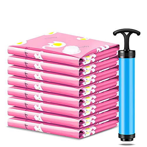 8 Pcs Space Bags Vacuum Storage Bags Space Saver Bags with Pump for Comforters Blankets Clothes Pillows, Compression Bags with Travel (100cm x 80cm)