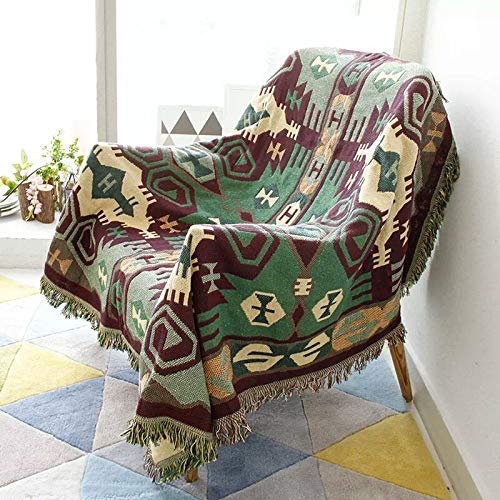 ZCRFY Coton Canapé Serviette Couverture Jacquard Tricoté Couverture avec Gland Décoratif À La Maison Filet Indien Couvertures Plaid Tenture Murale Tapisserie,F-230cm*250cm