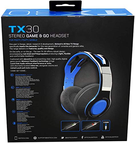 Gioteck - TX30 Stereo Game&Go Headset Blue Grill voor PS4, 40mm high impact drivers, Robuuste bouwkwaliteit, Alcantra demping, Discrete inline mic - Afbeelding 5