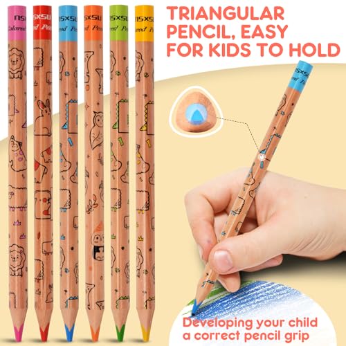 nsxsu 12 Jumbo Coloured Pencils for Kids Triangle Colouring Pencils, Thick Animals Pattern Colour Pencil Set Art Supplies - Image 4