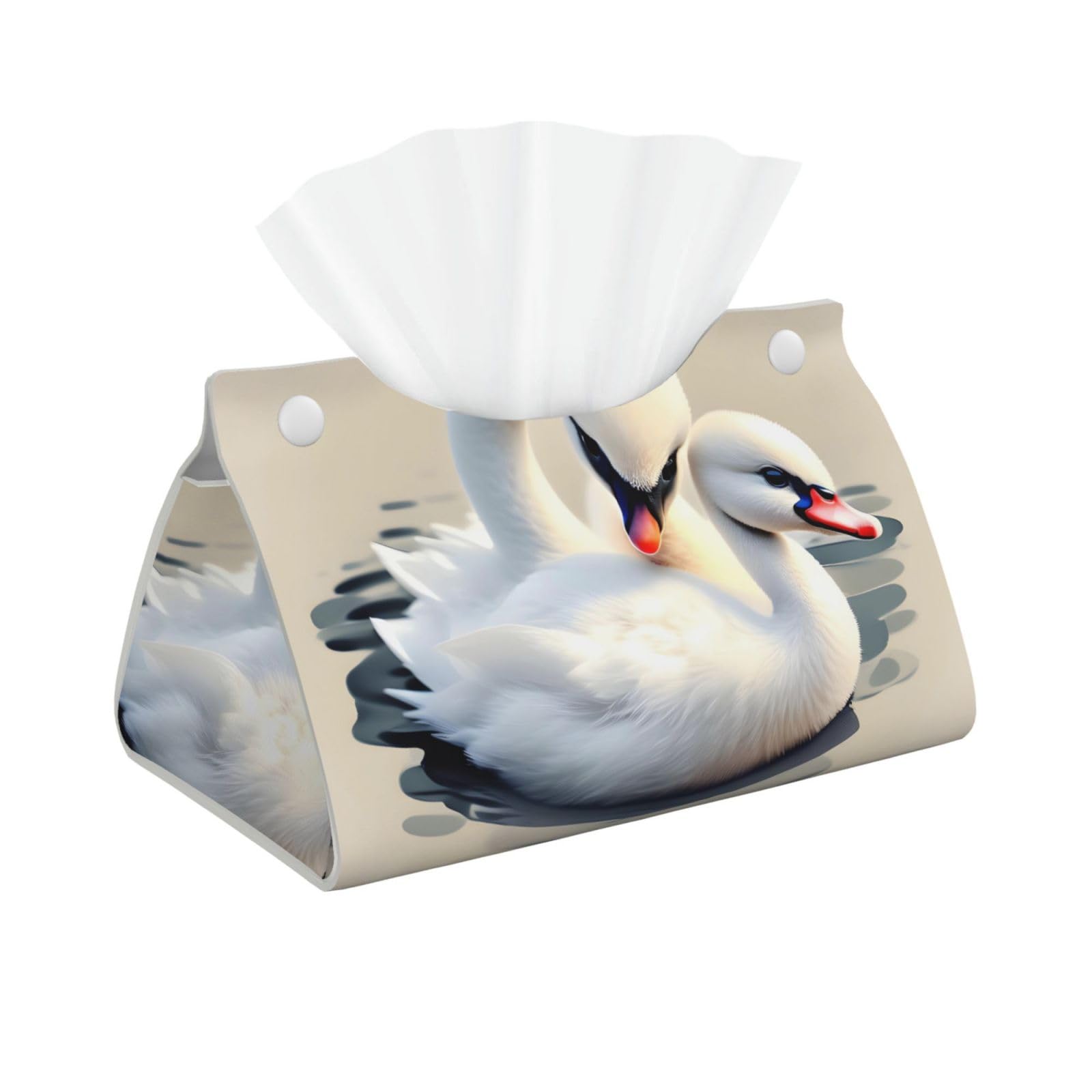 Cute little swan Long Leather Tissue Box Cover-Waterproof PU Leather Tissue Holder for Bathroom, Decorative Rectangular Tissue Case