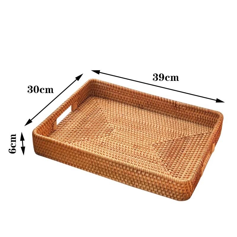 Vassoio Portata Cesto di Frutta in Rattan Intrecciato A Mano, Vassoio da Portata for Torta Dessert, Portaoggetti Cucina Rettangolare for L'organizzazione del Tavolo Svuotatasche(XL)