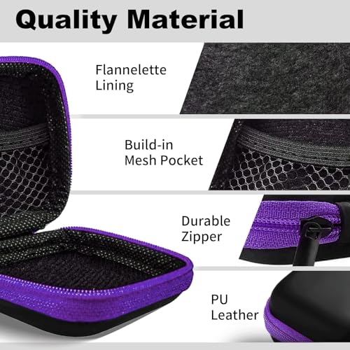Image of Square Earbud Case Portable EVA Carrying Case Storage Bag Cell Phone Accessories Organizer with Carabiner for Earphone, Earbud, Earpieces, SD Memory Card, Camera Chips, Tech Pouch, Purple