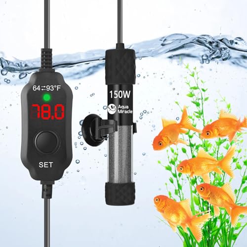 AquaMiralce 150W Aquarium Heater with Compact Size, Submersible Fish Tank Heater with LED Digital Display Thermostat, Adjustable Fish Heater Turtle He