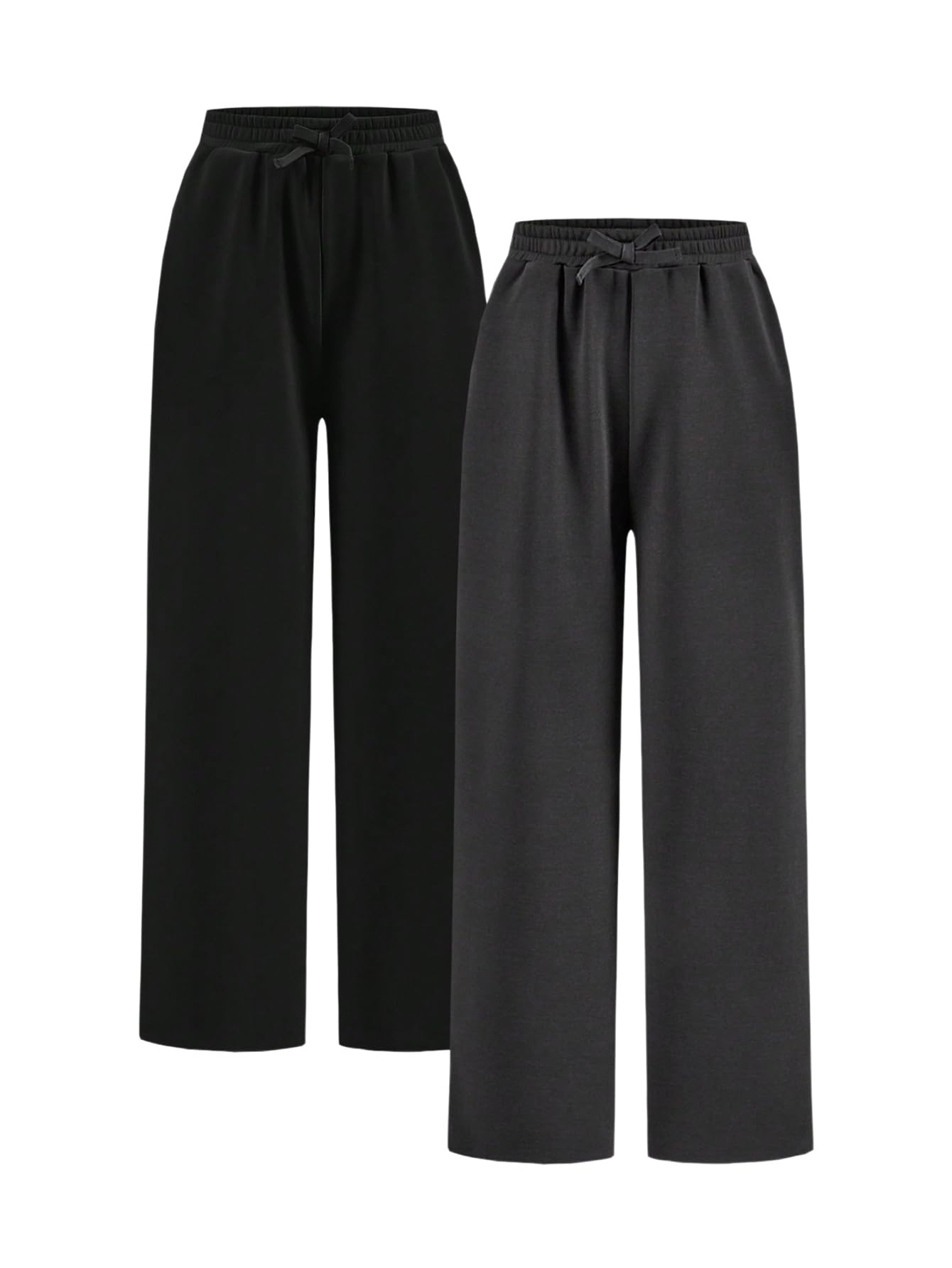 RoseSeek Paquete de 2 pantalones deportivos para niña, cintura elástica, pierna recta, cintura alta, casuales, holgados