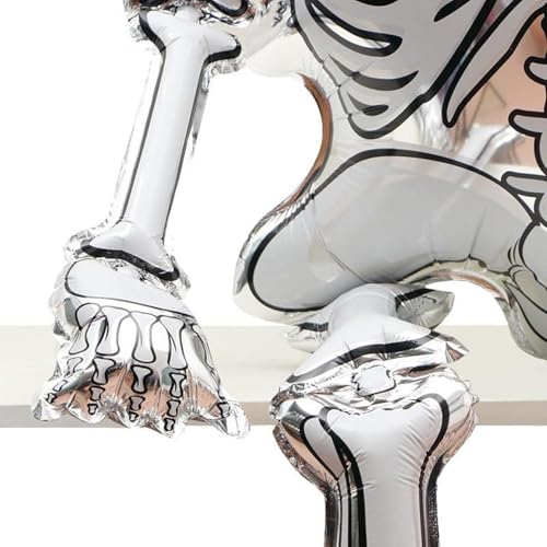 Image of AMFIN (Pack of 1) Halloween Skeleton Foil Balloon - 52 Inch Giant Skeleton Balloon Decoration | Scary Halloween Party Supplies - Black & White