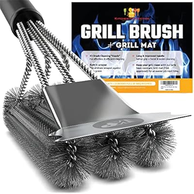 KP BBQ Grill Brush for Outdoor Grill w/Grill Scraper & Heavy Duty Grill Mat -Smart Grip Handle for Effortless BBQ Brush for Grill Cleaning Grill Accessories Grill Cleaner Brush - Great Gift for Dad