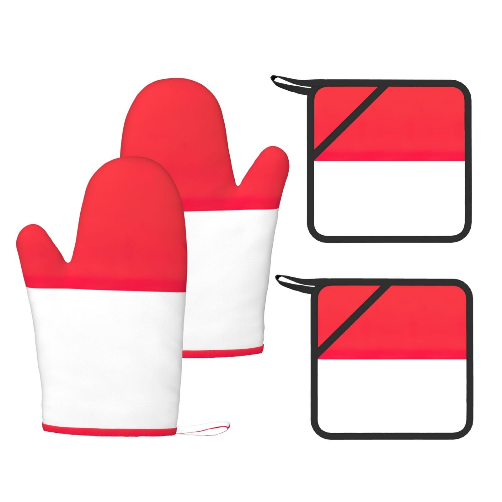 Indonesian flag Printed Kitchen Oven Gloves and Potholder 4 Pcs, Non-Slip Heat Resistant Mitts for Baking Chef