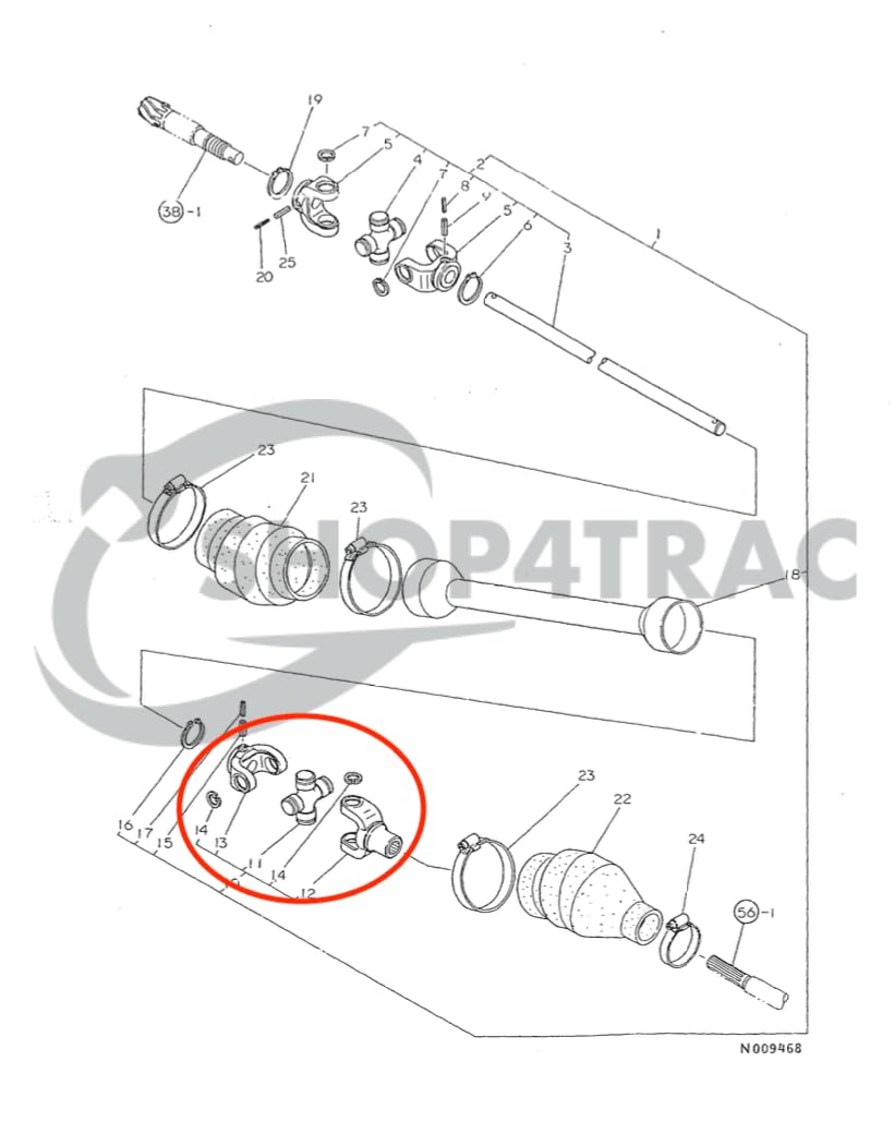 Arbre à cardan Compatible avec Yanmar F14 - F16 | Série KE3 - KE5 | essieu avant