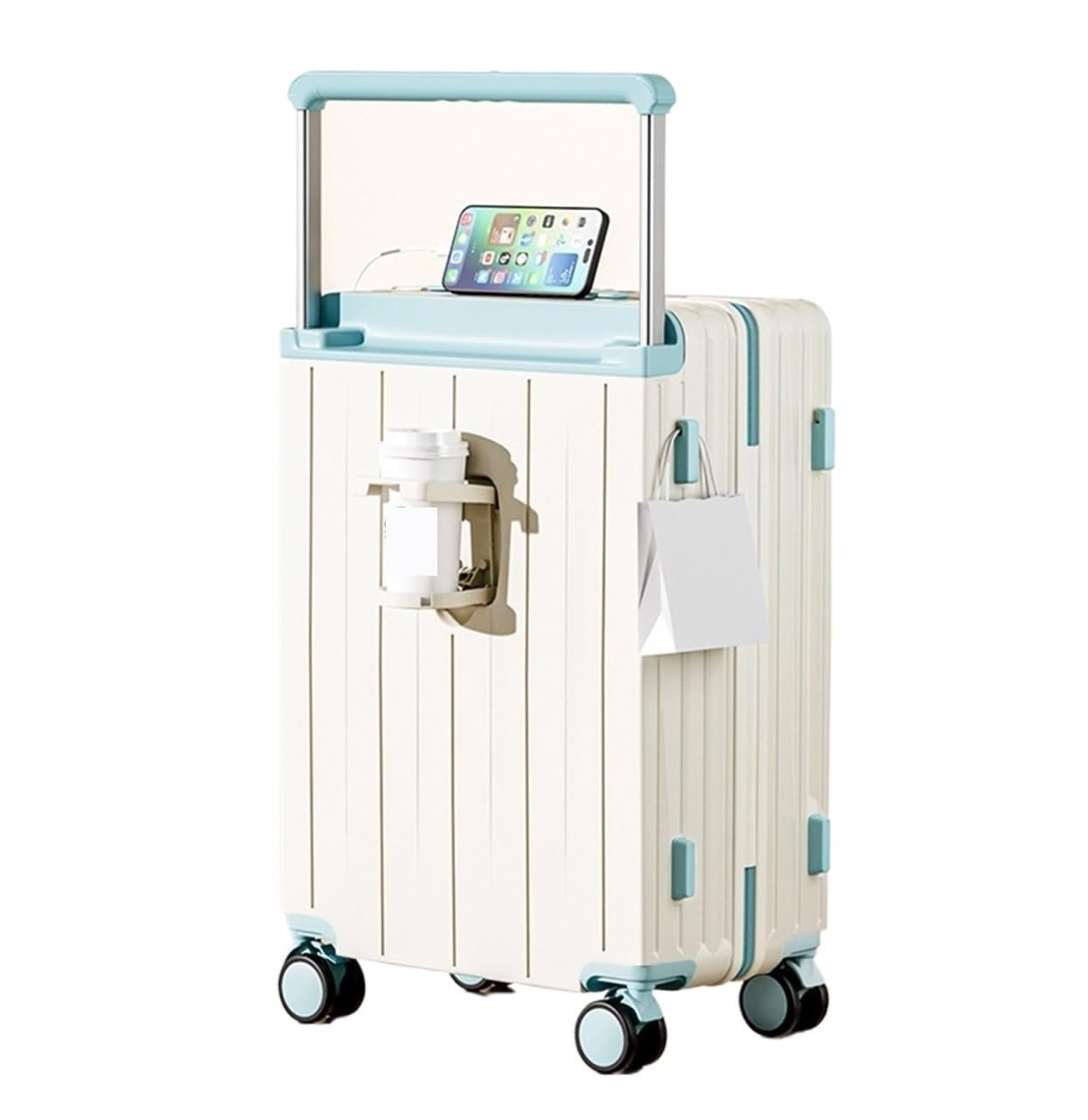 Valigia Valigia Trolley Larga da Viaggio Multifunzionale con Password Valige Bagaglio Mano(White And Blue,22inch)