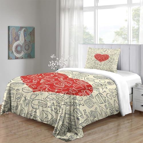 Housse de couette microfibre anti-plis parure de lit coeur rouge