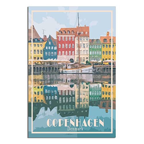Copenhagen Danemark Affiche décorative vintage de voyage pour chambre à coucher, Déco Murale