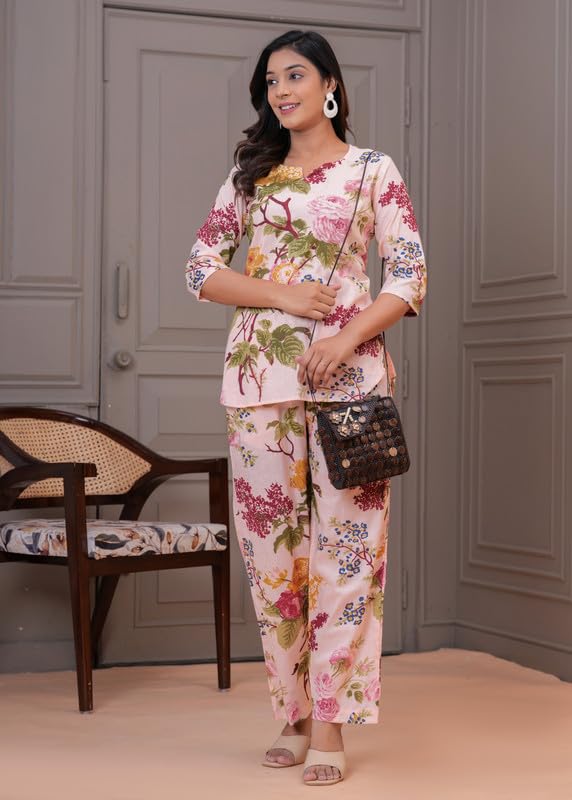 Image of Women Cotton Relaxed Fit Fit and Flare Suit | Printed Night Suit | Half Sleeve Co-Ord Set