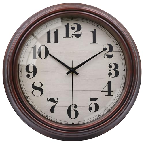 VIKMARI 23cm Vintage Wanduhr, Groß Retro Braun Wanduhr Ohne Tickgeräusche für Wohnzimmer Schlafzimmer Küche Badezimmer Büro