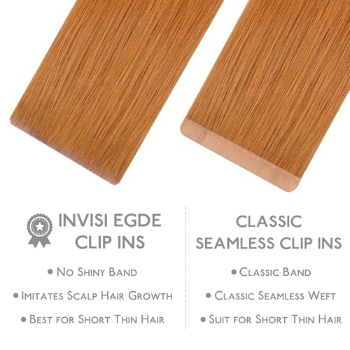 Image of WENNALIFE Invisi Edge Clip in Hair Extensions Real Human Hair, 22 Inch 150g 7pcs Auburn Ginger Seamless Clip in Extensions Remy Hair Clip Ins Invisible Skin Weft Straight Extensiones De Cabello Hmano,