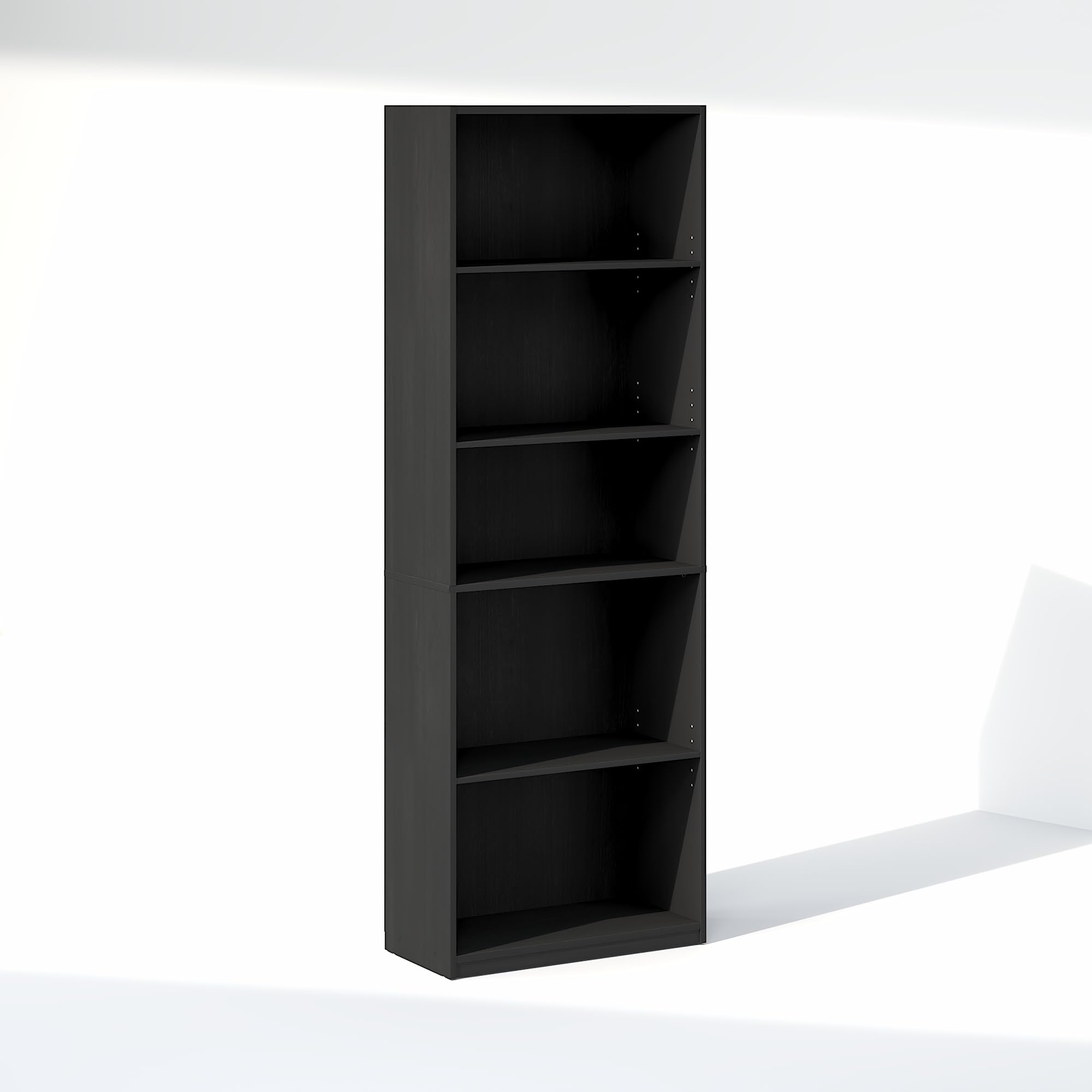 Furinno GEHRY Scaffale DVD, Porta CD a 5 Ripiani, Scaffale Multimediale con Ripiani Regolabili, Mobile Porta DVD per CD DVD Dischi, Facile da Montare, Blackwood