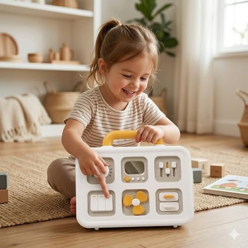 Image of Montessori Busy Board for Toddlers 1-3 Years, Portable Sensory Activity Board Skills Learning Toy, Travel Toy for Toddlers Boys Girls