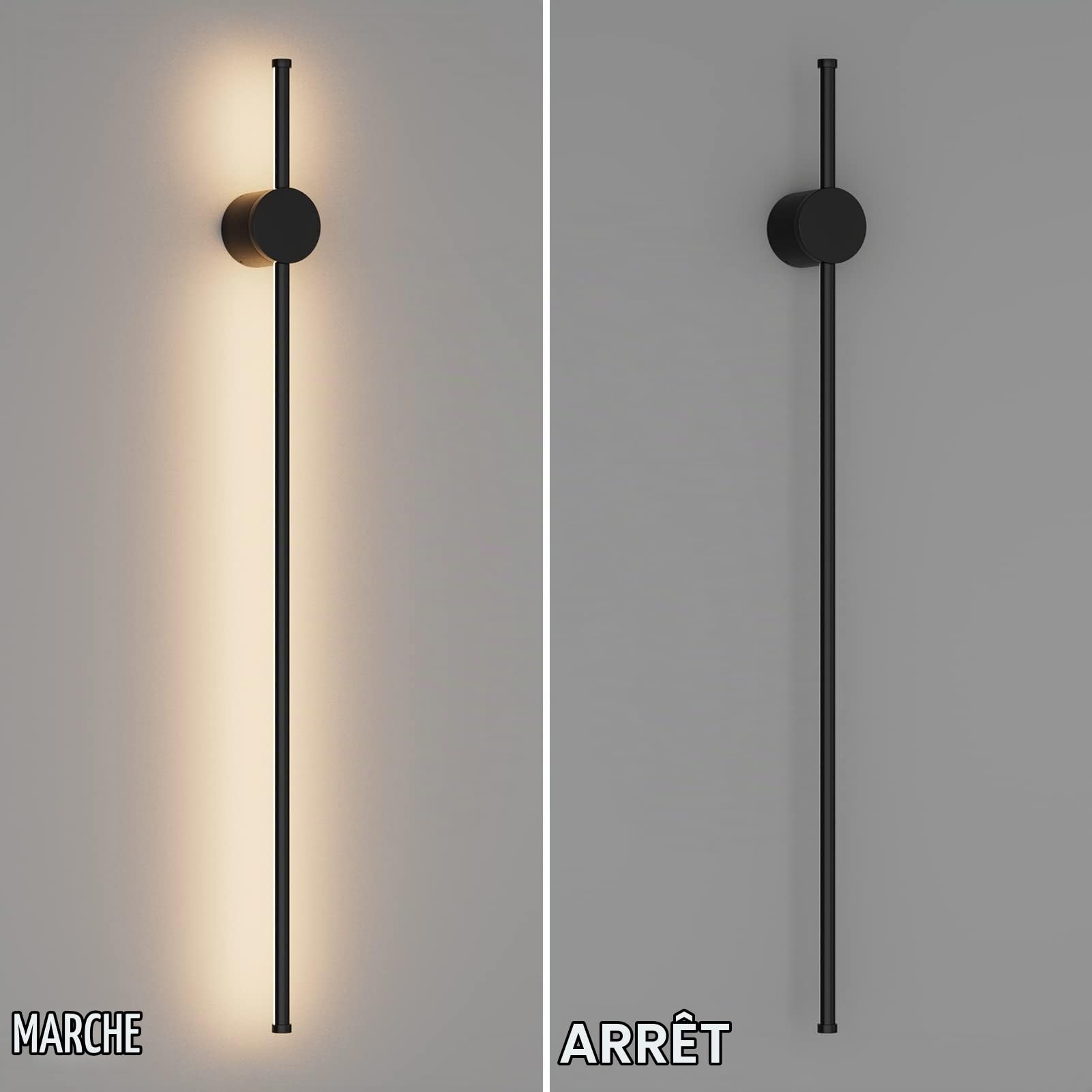Klighten Longue Applique Murale Led Intérieure, Lampe Murale Moderne 97CM/28W, IP65 Appliques Extérieures, Lumière Murale Aluminium, Pour Salon Chambre Couloir, Blanc Chaud 3000K, Noir