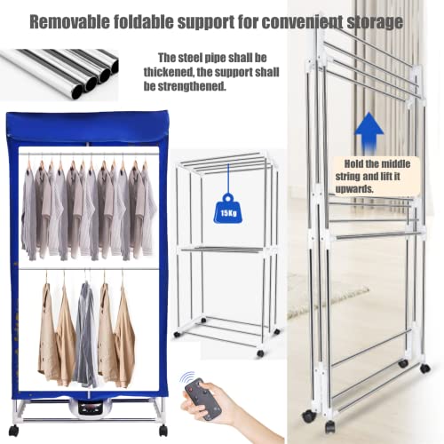 DYRABREST Folding Remote Control Plus Portable Clothes Dryer, Blue, 30kg Capacity, Stainless Steel, 1200-1500W, Front Load, DRYER