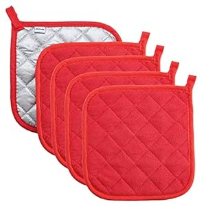 Pot Holders Cotton Made Machine Washable Heat Resistant Potholder, Pot Holder, Hot Pads, Trivet for Cooking and Baking (5, Red)
