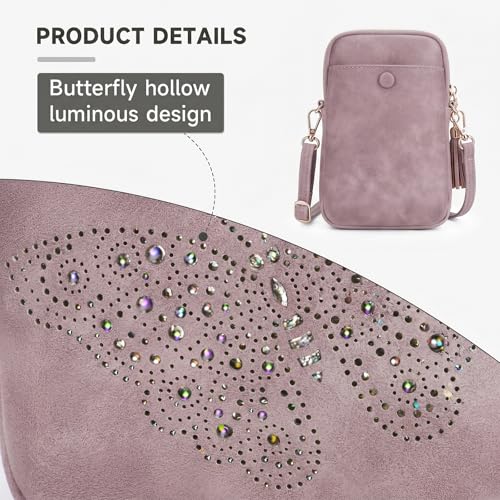 Image of KITEVIUN Small Crossbody Bags for Women, Lightweight Mini Cute Cell Phone Purse for Women with Tassel Shining Butterfly