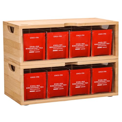 Stackable Bamboo Tea Box Organizer (Set of 2) - Large