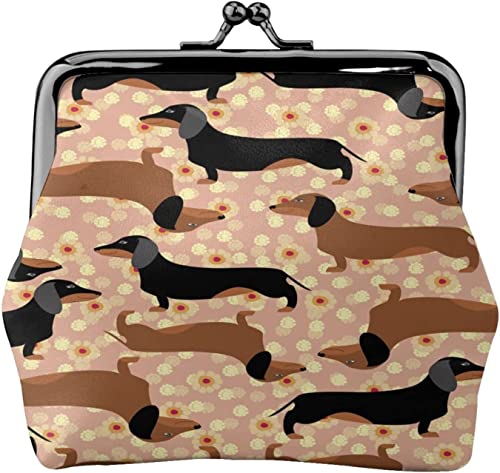 Dachshund Floral Pattern Buckle Leather Coin Purses Vintage Pouch Kiss-Lock Change Purse Mini Wallets for Women Girls3