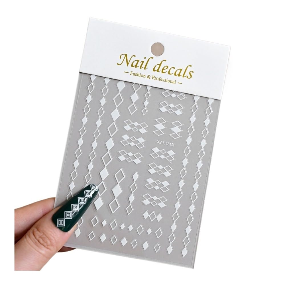 12Pcs 3D White French Nail Stickers, Self-Adhesive Geometric Decals for DIY Nail Manicure(NKS358-12-03)