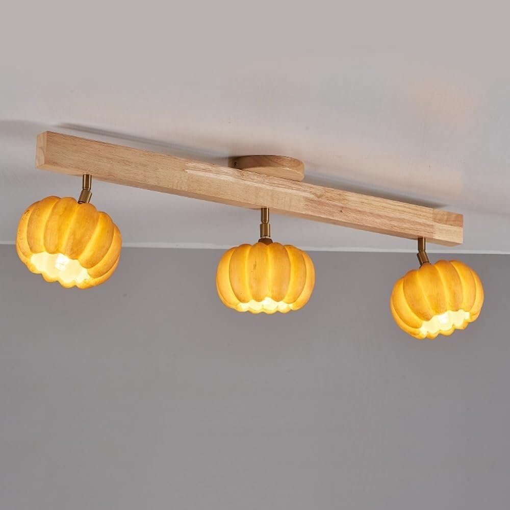 Tête de Lampe rotative en Bois et Plafonnier Citrouille en Résine