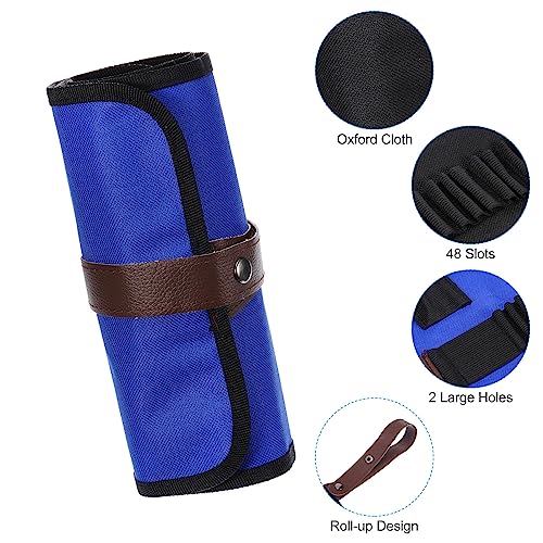 Image of PATIKIL Handmade 48 Slots Roll Up Pencil Case, Oxford Cloth Pencil Wrap Pouch Pen Holder Organizer for Artist Drawing Coloring Sketching, Blue