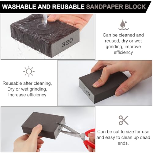 Image of Romeda 8-Pack Sandpaper Block, 320 Grits Washable and Reusable Handmade Sanding Sponge, Drywall Sandpaper Blocks for Wooden Drywall Sheetrock and Metal Glazing
