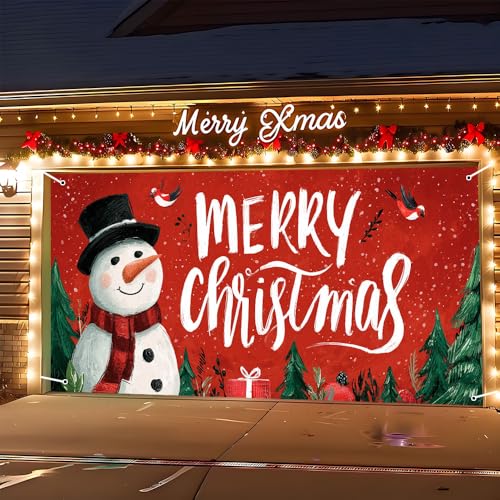 Image of Christmas Garage Door Decorations 6 x 13 ft, Snowman Cover