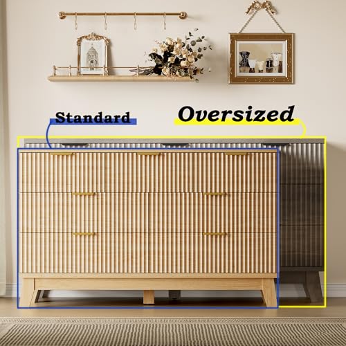 Image of BORNOON 57 inch Long Dresser for Bedroom, 7-Drawer Fluted Chest, Wide Wood Storage Dresser with Metal Slides and Handles, Stable Base, Modern Clothes Organizer for Primary Suite, Guest Room, Nursery