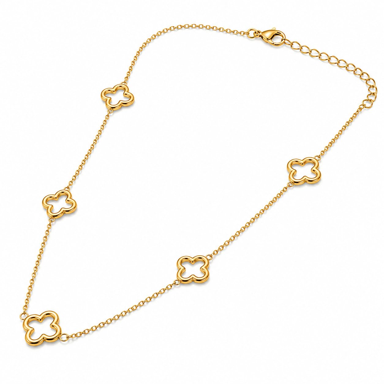 Clover Charm Necklace for Women & Girls | Premium Gold Finish Stainless Steel antitarnish Station Necklace with Clover Motifs | Adjustable Minimalist Daily Wear Jewelry Gift-image-14