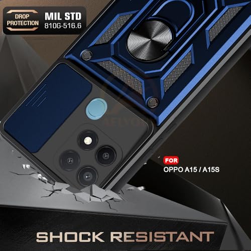 Image of Armor Bumper Back Cover Case for Oppo A15 / A15s Rotating Camera Cover, Ring Holder & Kickstand | Heavy Duty & 360 Degree Protection Oppo A15 / A15s Back Cover (Blue).