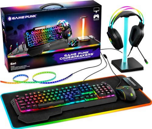GAME PUNK 6-Piece Codebreakers RGB Gaming Bundle &ndash; Mechanical Keyboard, RGB Mouse & XL Mousepad...