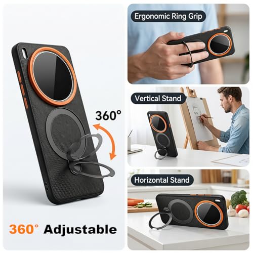 Image of ZORBES Phone Case for Vivo X300 Pro with 360 Degree Rotatable Stand, Textured Anti-Slip TPU Vivo X300 Pro Back Cover with Metal Raised Camera Lens Protector & Shockproof Cover with Built-in Desk