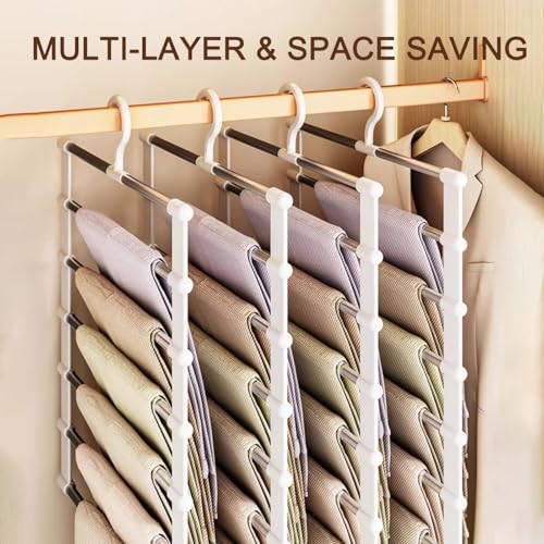 Hosenbügel Platzsparend, 2 Stück Mehrstöckiger Kleiderbügel Hosen Bügel, Faltbare rutschfest Hosenständer Hosenaufhängung aus Edelstahl, Hosenhalter für Kleiderschrank,Schals,Handtücher