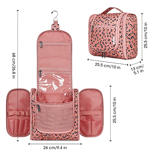 Image of Hanging Travel Toiletry Bag Cosmetic Make up Organizer for Women and Men, Orange Leopard (Large),