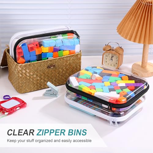 Image of Hoolerry 4 Pcs Hard Clear Zipper Case Makeup Bags Plastic Zipper Pouch Transparent Storage Box Containers for Cosmetics, Snacks, Building Blocks, Puzzles(Clear,9.8 x 7.9 x 2 in,Black and White)