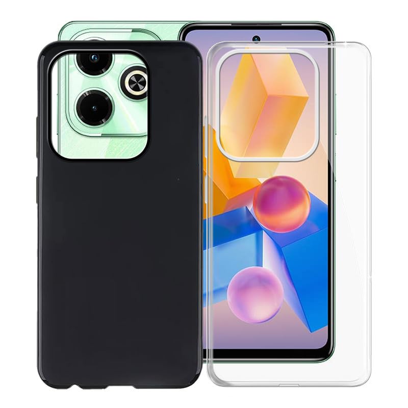 KJYFOANI pour Infinix Hot 40i Coque Protection, Noir + Transparent Silicone Souple TPU Case, Antichoc Anti-Rayures Bumper Housse Etui pour Infinix Hot 40i (6.56